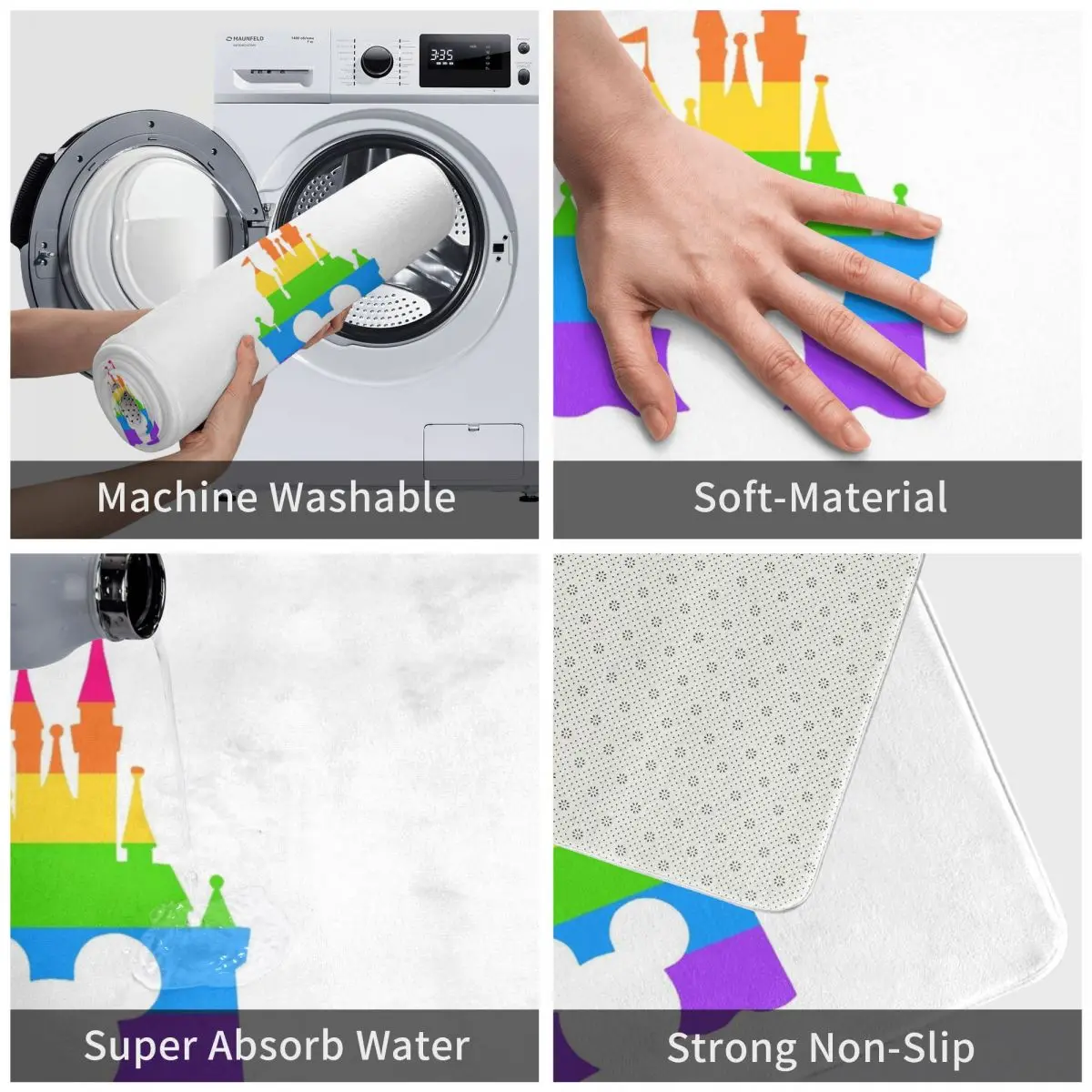 Радужный коврик в виде замка ковер из полиэстера нескользящий напольный декор