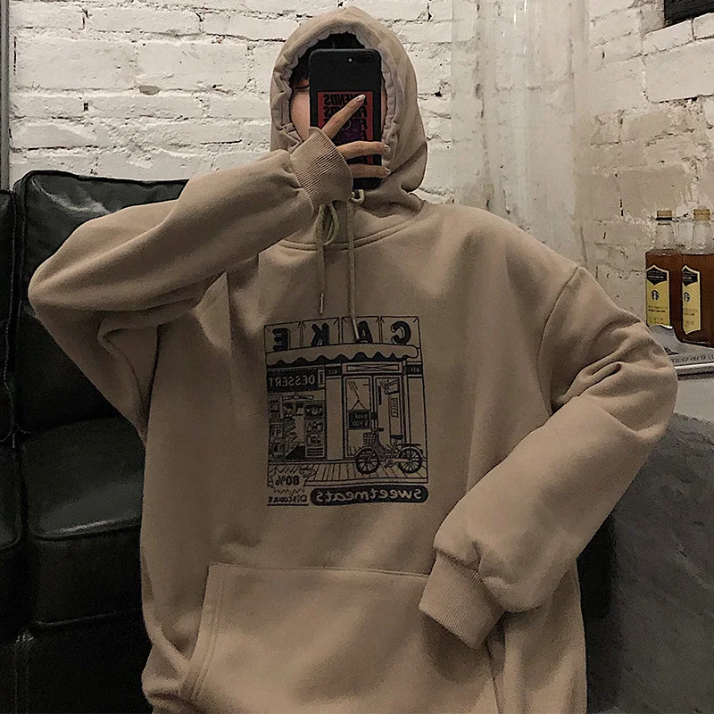 

Hip-Hop All-match Sweatshirt Hoodie Plus Velvet BF Style Unisex Couples Pullover Women Letter Print Thickening Hooded Streetwear
