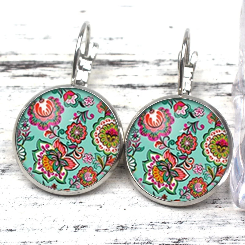 Очаровательные этнические бронзовые старинные стеклянные серьги выпуклые