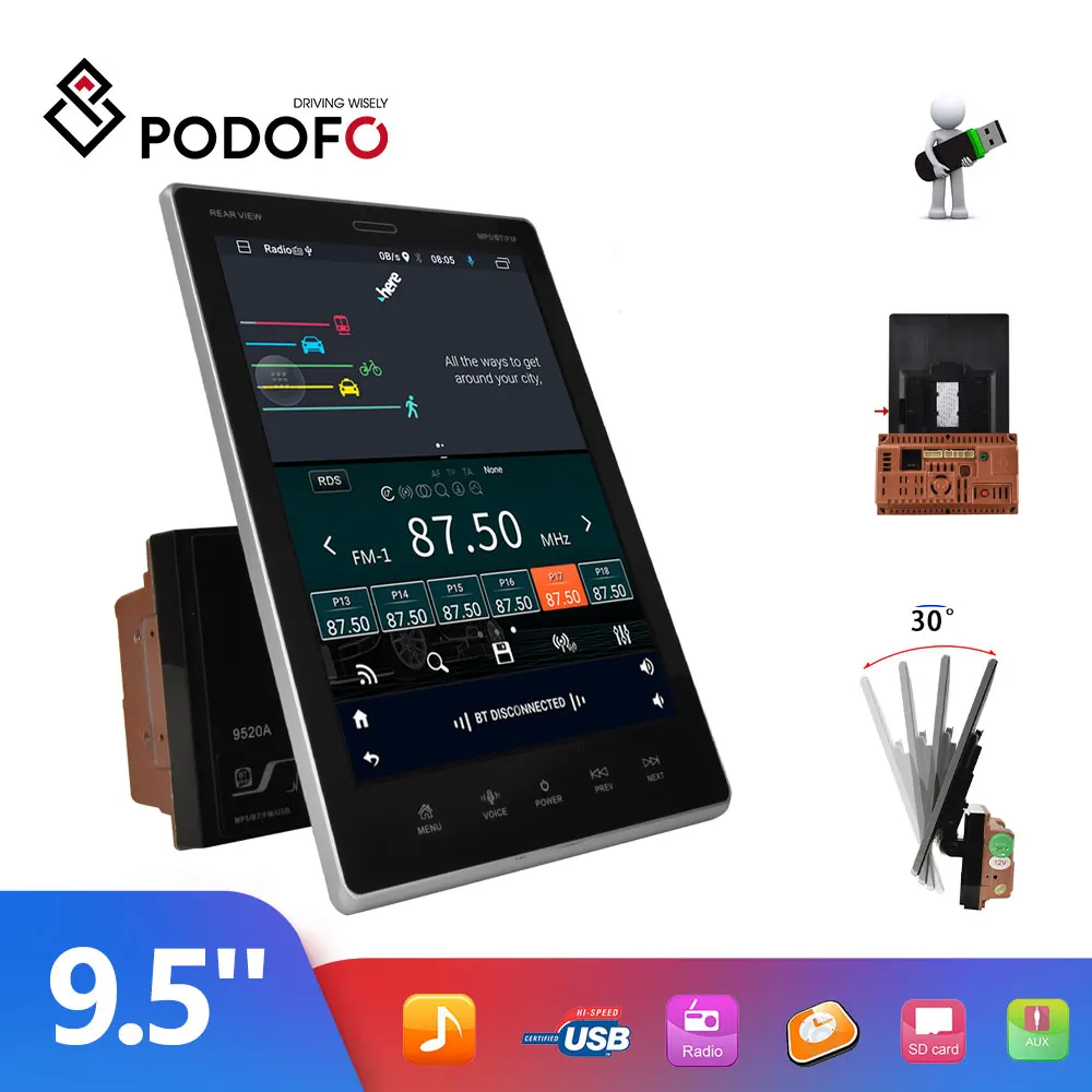 Автомагнитола Podofo 2DIN Android мультимедийный видеоплеер навигация 9 5 дюйма