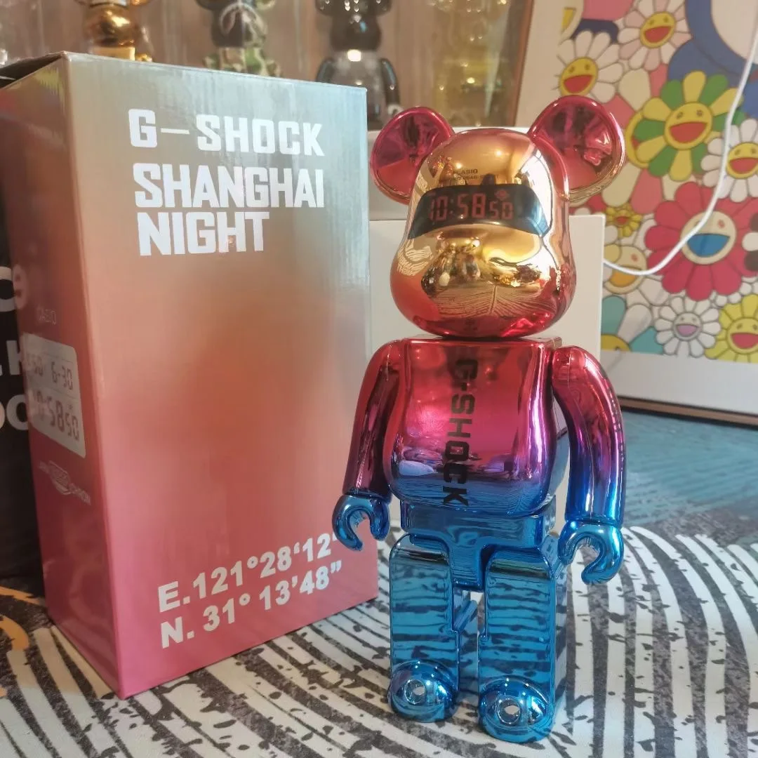 Игрушечный медведь Bearbrick 400% Casio Шанхай ночной строительный блок украшение модная