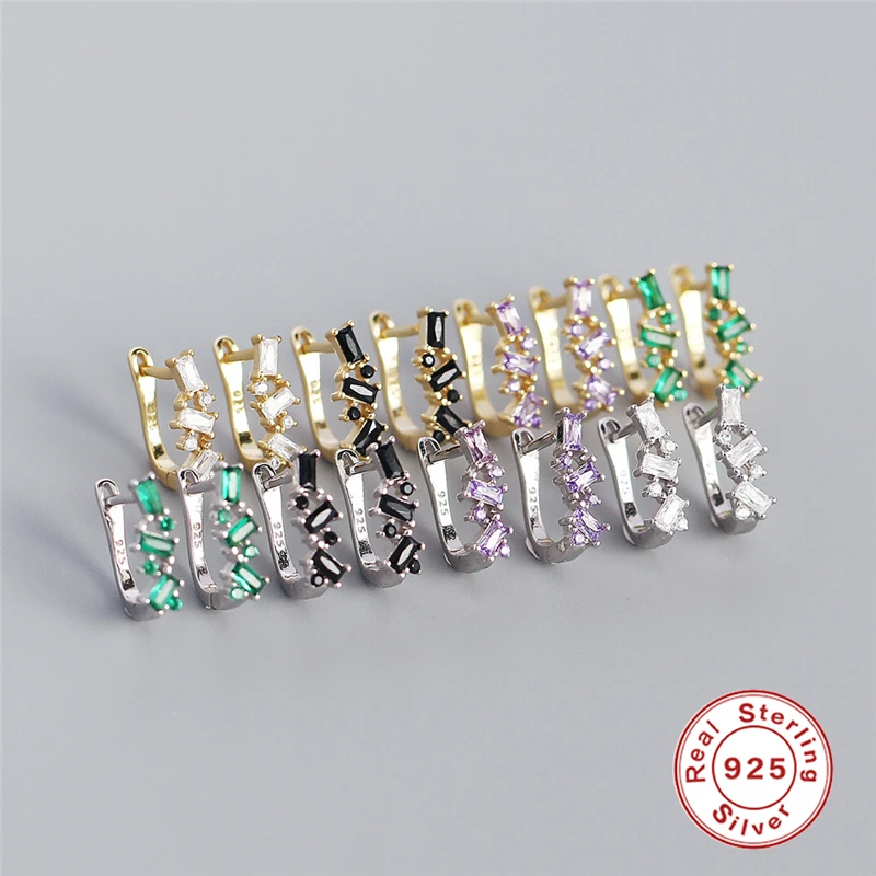 

Aide Luxury Female Hoop Earrings Colorful Crystal Rhinestones Pave U Shape Huggie Earrings 925 Sterling Silver Party Jewelry