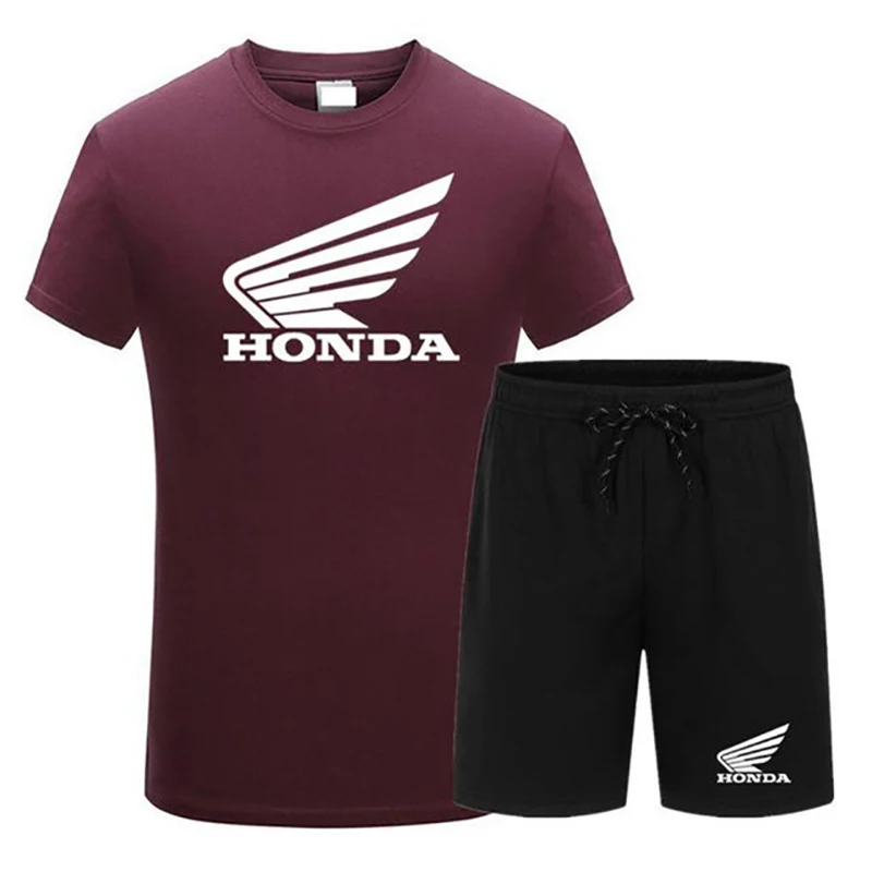 

Summer hot-selling brand sportswear Honda car logo men's breathable T-shirt + sports shorts suit fitness running track suit men