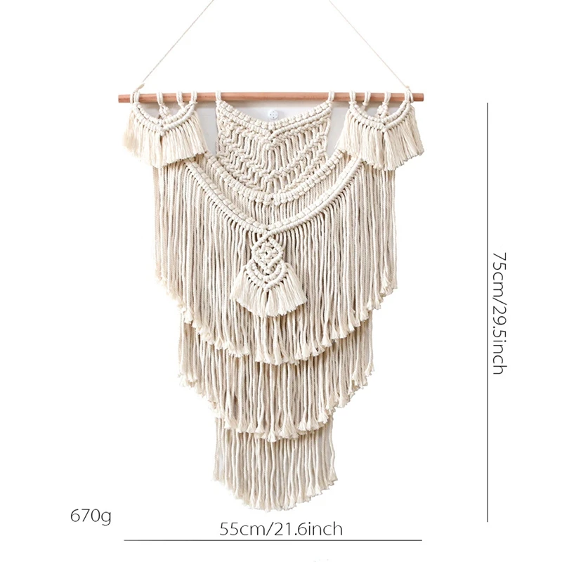 

Macrame Woven Wall Hanging Boho Chic Bohemian Room Geometric Tapestry Art Beautiful Dorm Room Decoration 55X75cm