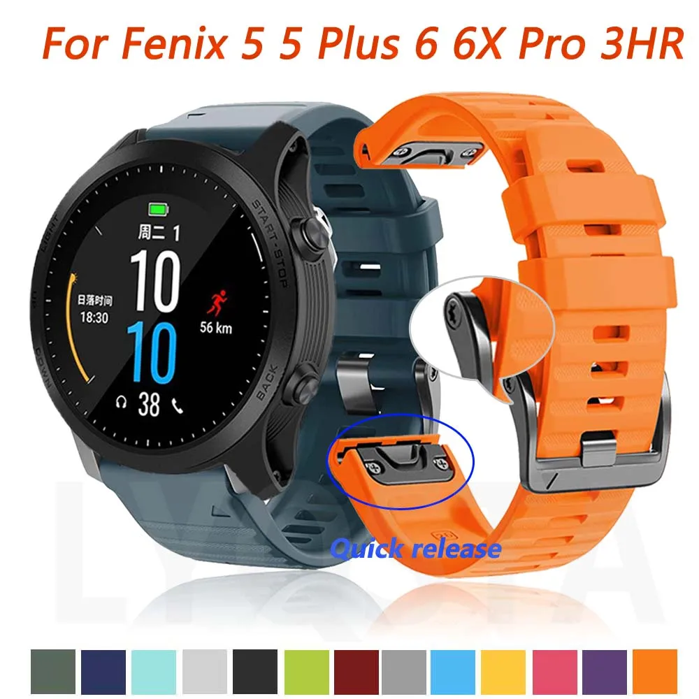 

Ремешок силиконовый для наручных часов Garmin Fenix 5 5X 5splus 3 HR 6X 6 Pro, быстросъемный удобный браслет для наручных часов, 22 26 мм