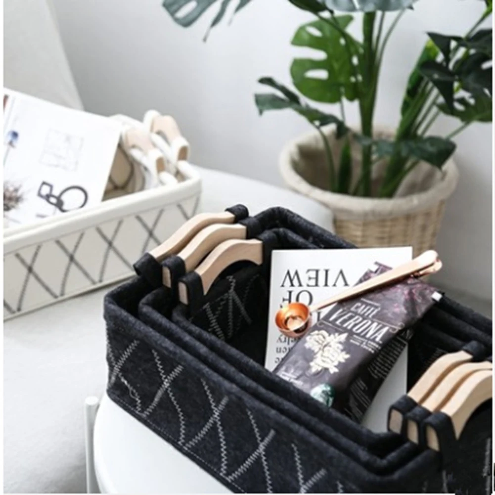 

Felt Storage Bins Baskets Sundries Basket Clothes Organizer with Wooden Handle for Home Office Dorm