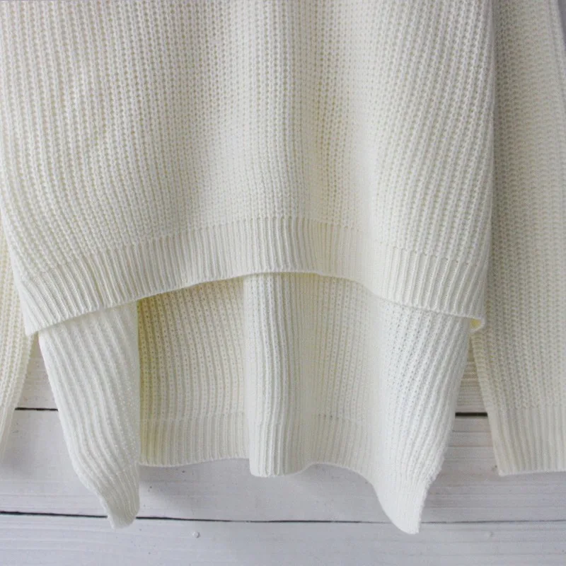 

Autumn and Winter Leisure Commuting White Top Sweater Women's Irregular Knitting Long Sleeve V-neck Loose Pullover Sweater Women