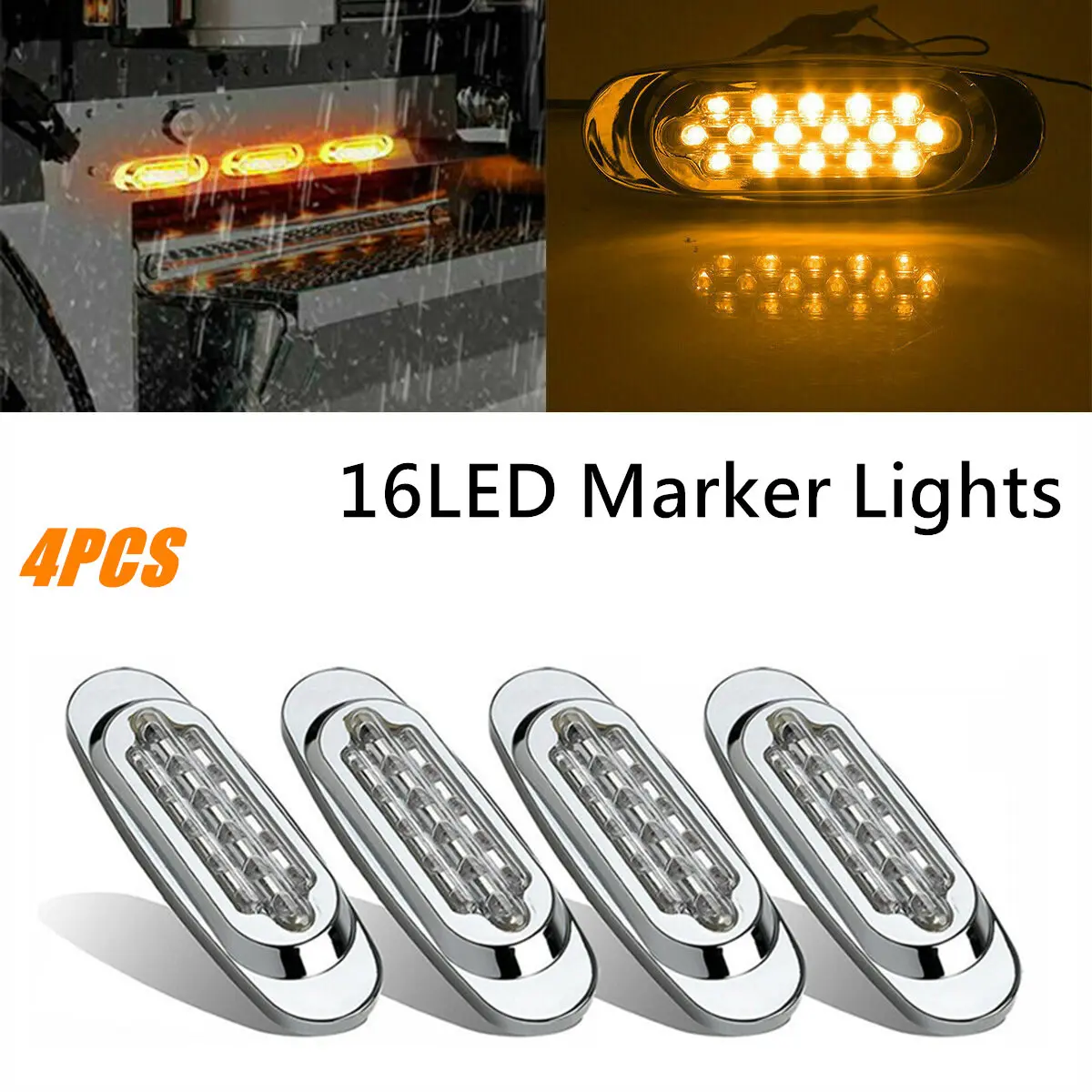 

4pcs 16 LED Side Marker Lights for Freightliner Peterbilt Truck Cab Sleeper DC12V Truck Trailer Lorry Warning Fog Light Bar