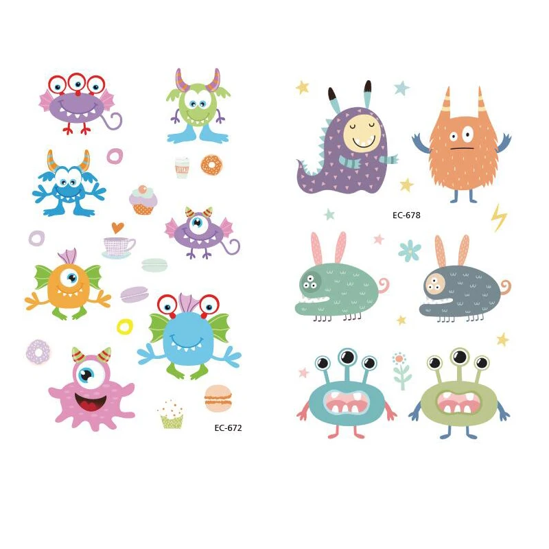 Татуировка Временная в виде монстра наклейка Милая ненастоящая тату флеш