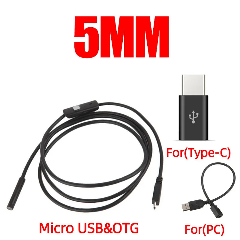 

7mm 5.5mm Endoscope Camera Flexible IP67 Waterproof Micro USB industrial Endoscope Camera for Android Phone PC 6LED Adjustable