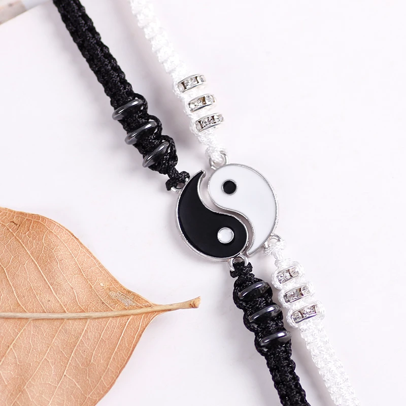 

2pcs Couple Magnet Attract Each Other Chinese Tai Chi Pendant Alloy Braid Couple Matching Bracelets Charm Bracelets for Women