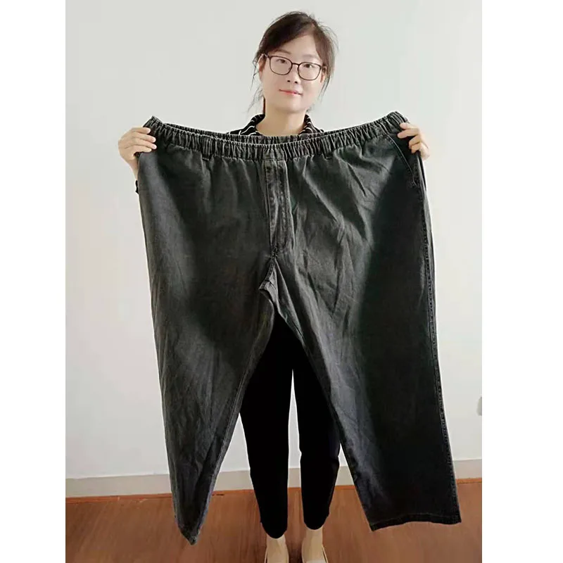 Spring Autumn men jeans plus size 14xl 15xl loose pants elasticity Stretch large casual trouerse 200KG 68 70 80 blue | Мужская одежда