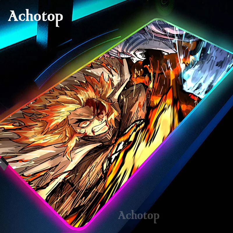 anime demon slayer mousepad gaming mouse pad rgb led gamer mat computer desk padmouse keyboard kamado nezuko locrkand manga mat free global shipping