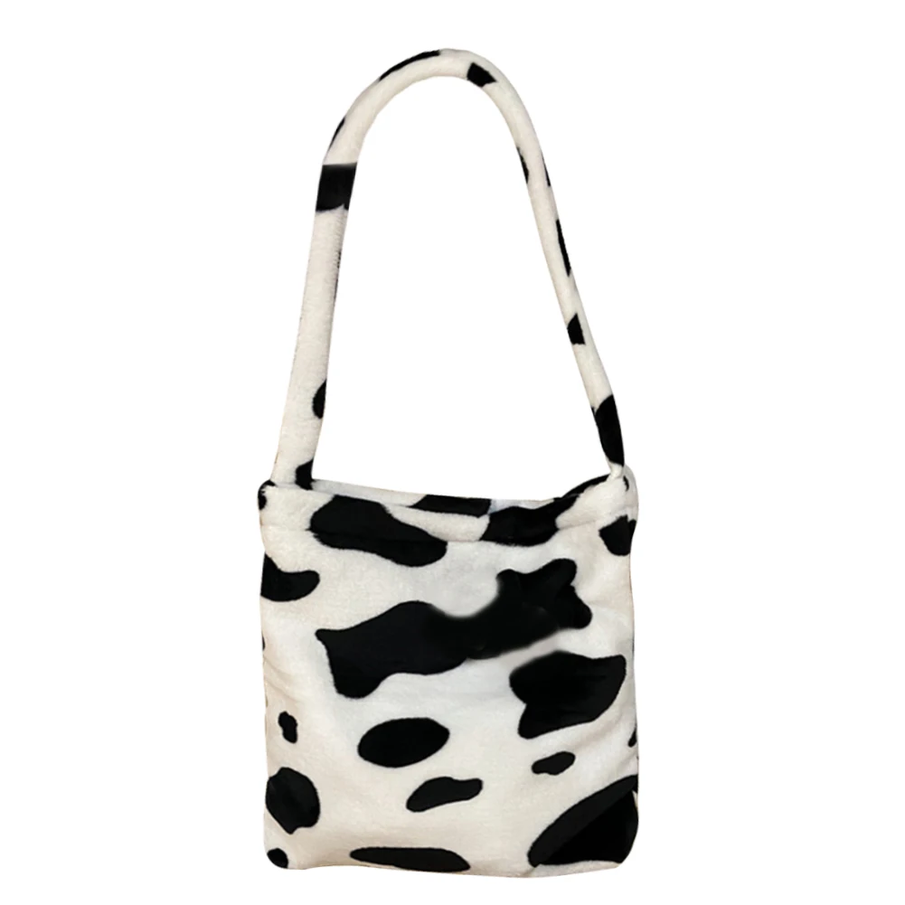 

Multifunction Bag Belt Bag Pouch Packs Cow Milk Print Crossbody Bag Plush Portable Women Big Capacity Shoulder Handbag