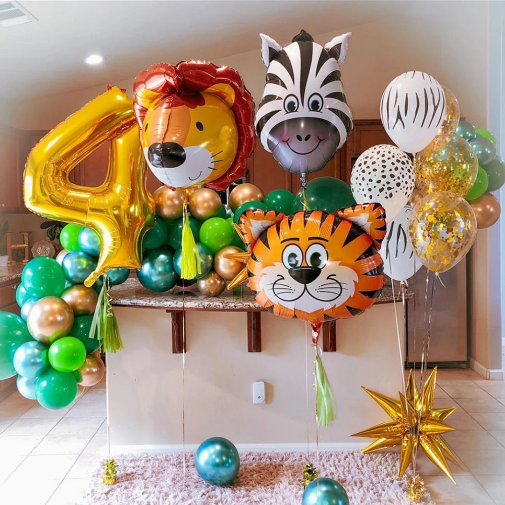 1 шт. джунгли животные тигр Лев Обезьяна зебра жираф корова воздушные гелиевые