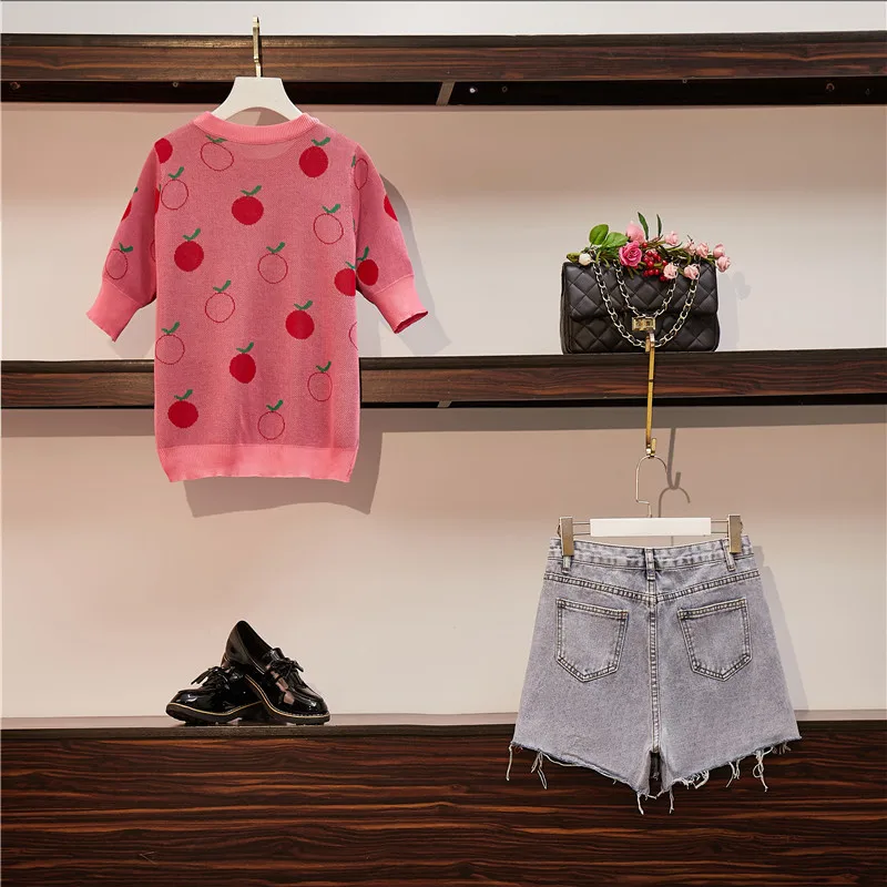 Женский комплект из двух предметов летний трикотажный жаккардовый свитер и