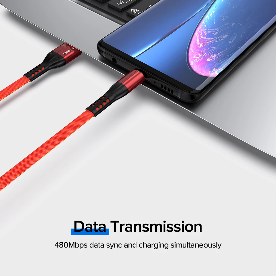 Venroii 3A Quick Charge 3,0 usb type C кабель для быстрой зарядки USBC кабель для Honor 10 type-C телефонный шнур для Xiaomi Redmi Note 7 Mi9