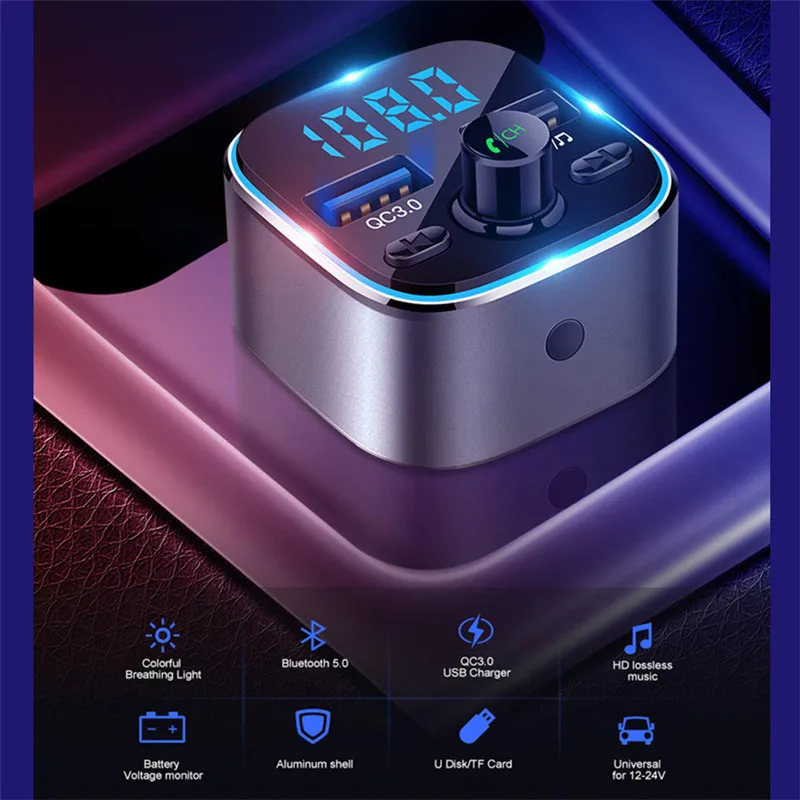USLION двойной зарядное устройство USB с fm-передатчиком Bluetooth 5,0 приемник аудио mp3-плеер TF карта Автомобильный комплект Автомобильное зарядное устройство QC3.0