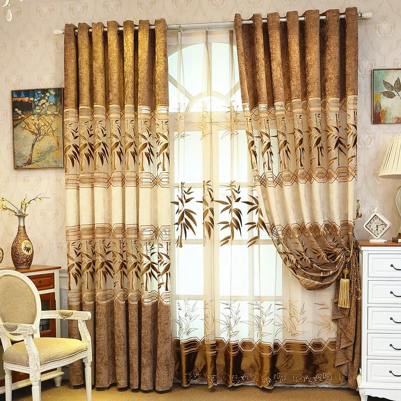 Европейские вышитые шторы для виллы роскошные из полиэстера и хлопка спальни