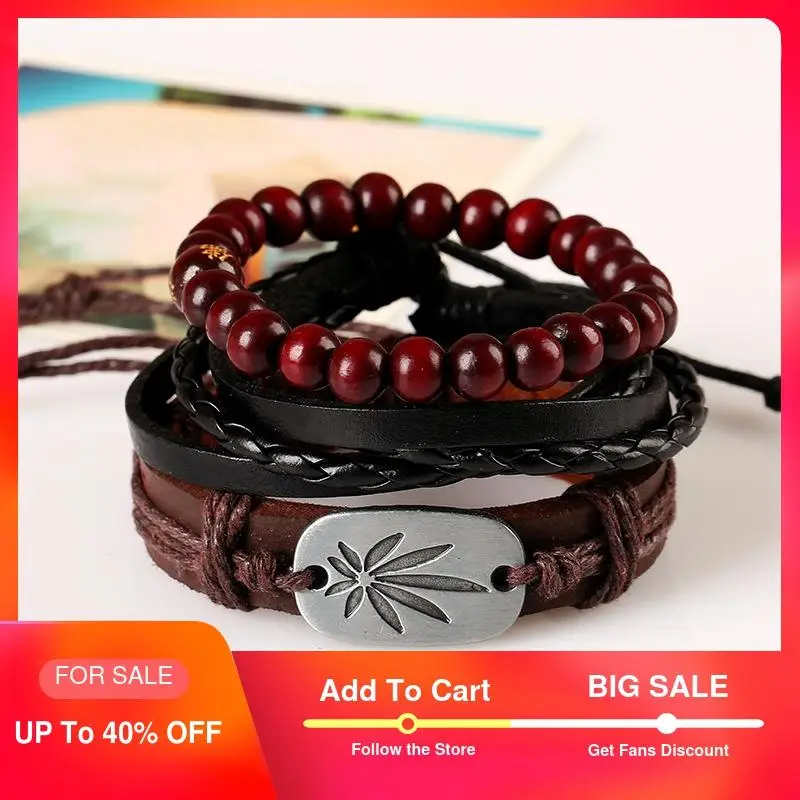 Vintage Leather Bracelet Women stainless steel female Beads Wrap Men Bracelets & Bangles Male Fashion Jewelry 2019 | Украшения и