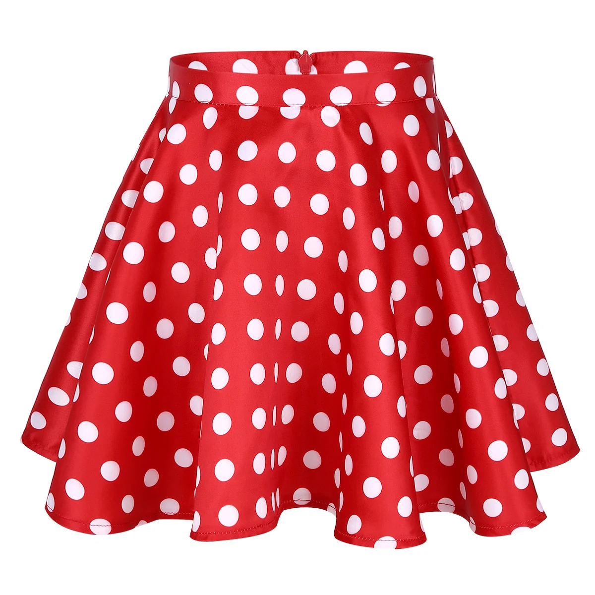 

Расклешенное атласное платье в горошек с застежкой-молнией сзади