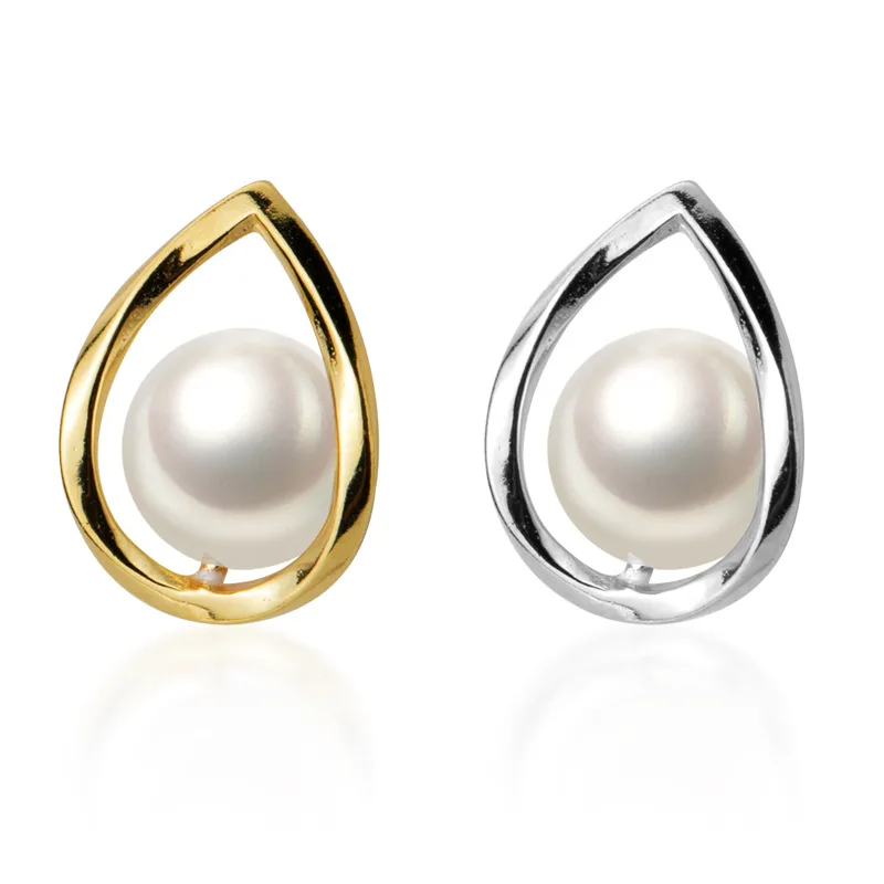 

925 Sterling Silver Earrings Water Drop Shaped Shell Pearl Earrings for Women Simple Synthetic Pearl Geometric Ear Jewelry
