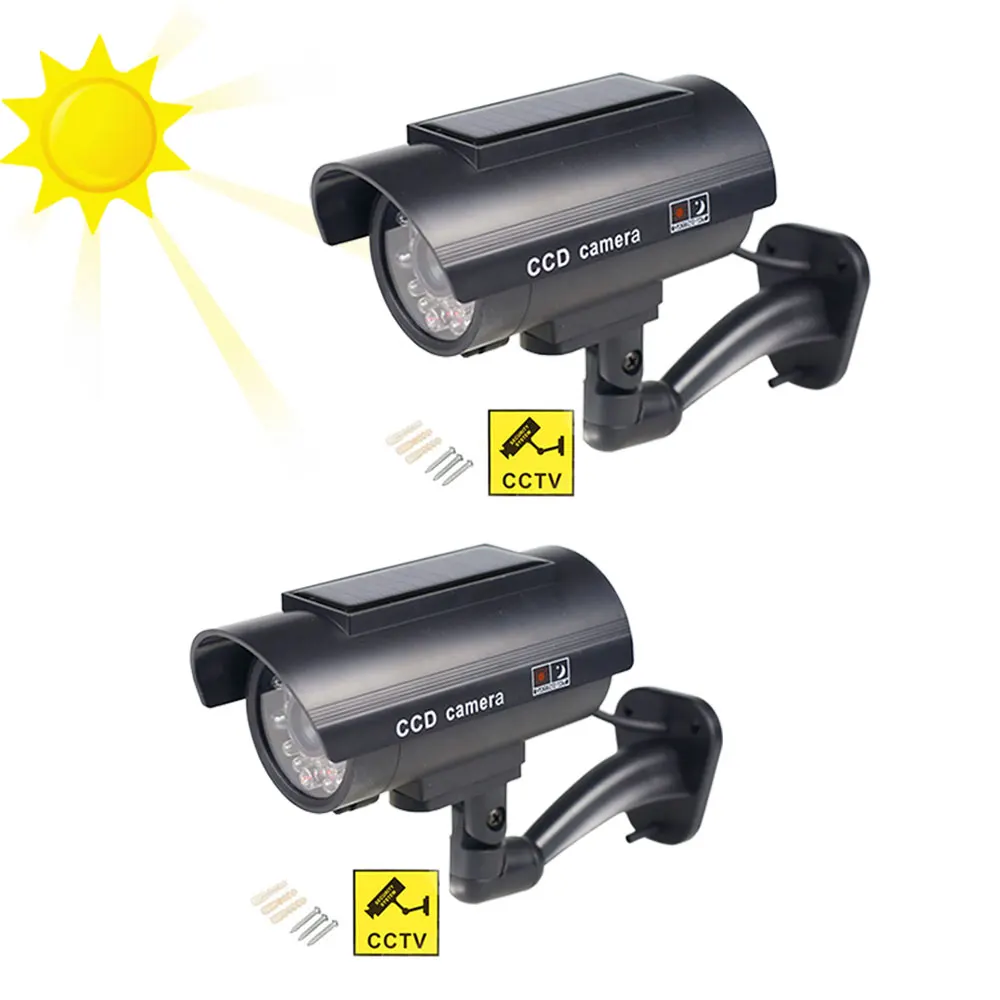 

2pcs/lot Simulation Dummy Camera Fake Solar Power Outdoor Indoor Home Security Surveillance CCTV Camera Bullet Waterproof LED
