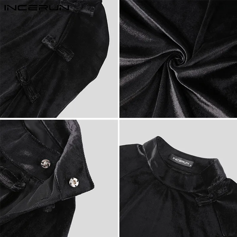 

INCERUN Men Shirts Cloak Solid Color Stand Collar Capes Vintage Chinese Style Buttons Poncho Blouse Loose Irregular Chemise 5XL