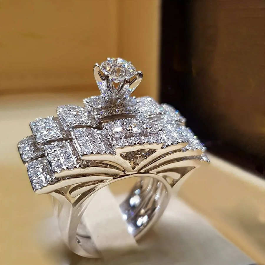 Роскошные 2 шт./компл. большие свадебные/обручальные кольца с кубическим