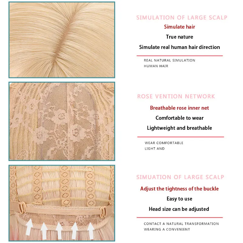 

MANWEI Women's New Fashion Shoulder-length Wigs White Pink Gradient Wig Synthetic Hair For Daily Use Cosplay Lolita Wig