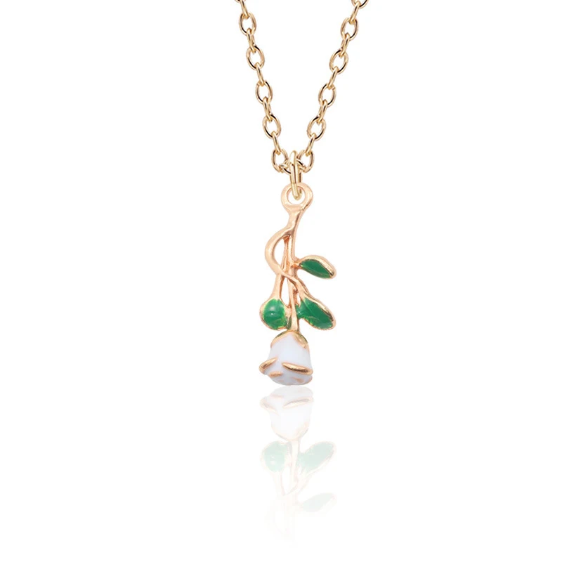 White Green necklace DoreenBeads модный эмалевый кулон для женщин, девушек, розовое золото, красный цветок розы, кулон 50 см(19 5/")-45 см(17 6/8"), длинный 1 шт - Metal Color: White Green necklace