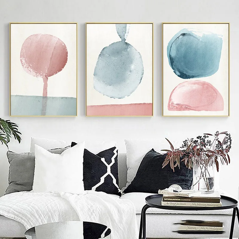 

Watercolor Abstract Geometric Wall Art Canvas Painting Nordic Poster Picture Wall Pictures For Living Room Home Decor Unframed