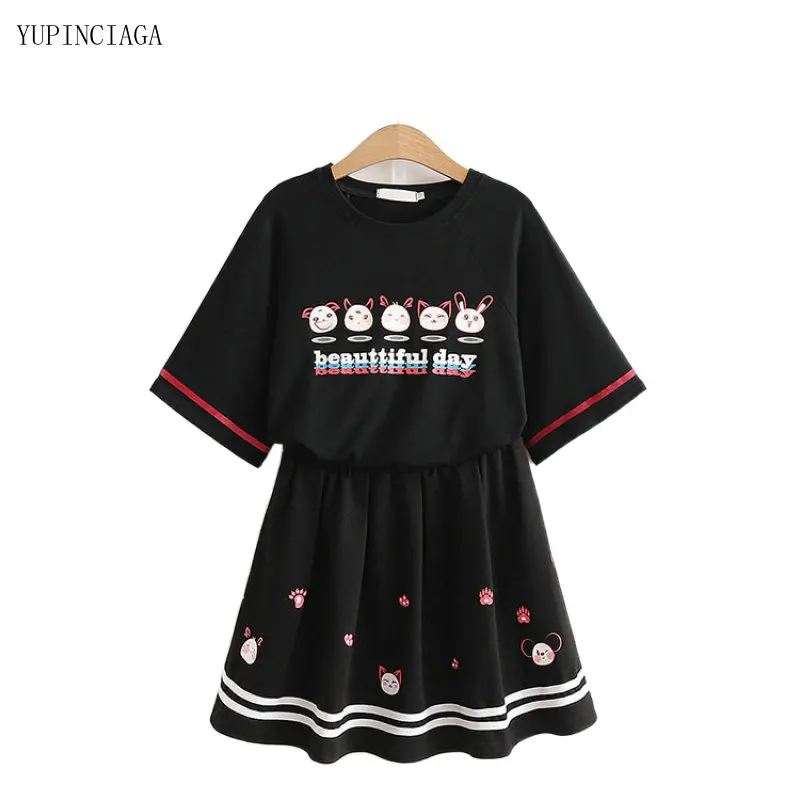 Women T Shirt And Skirts 2 Piece Sets Preppy Style T-shirts Short Skirt Two-Piece Suit 2021 Summer New Girl sets 2117543