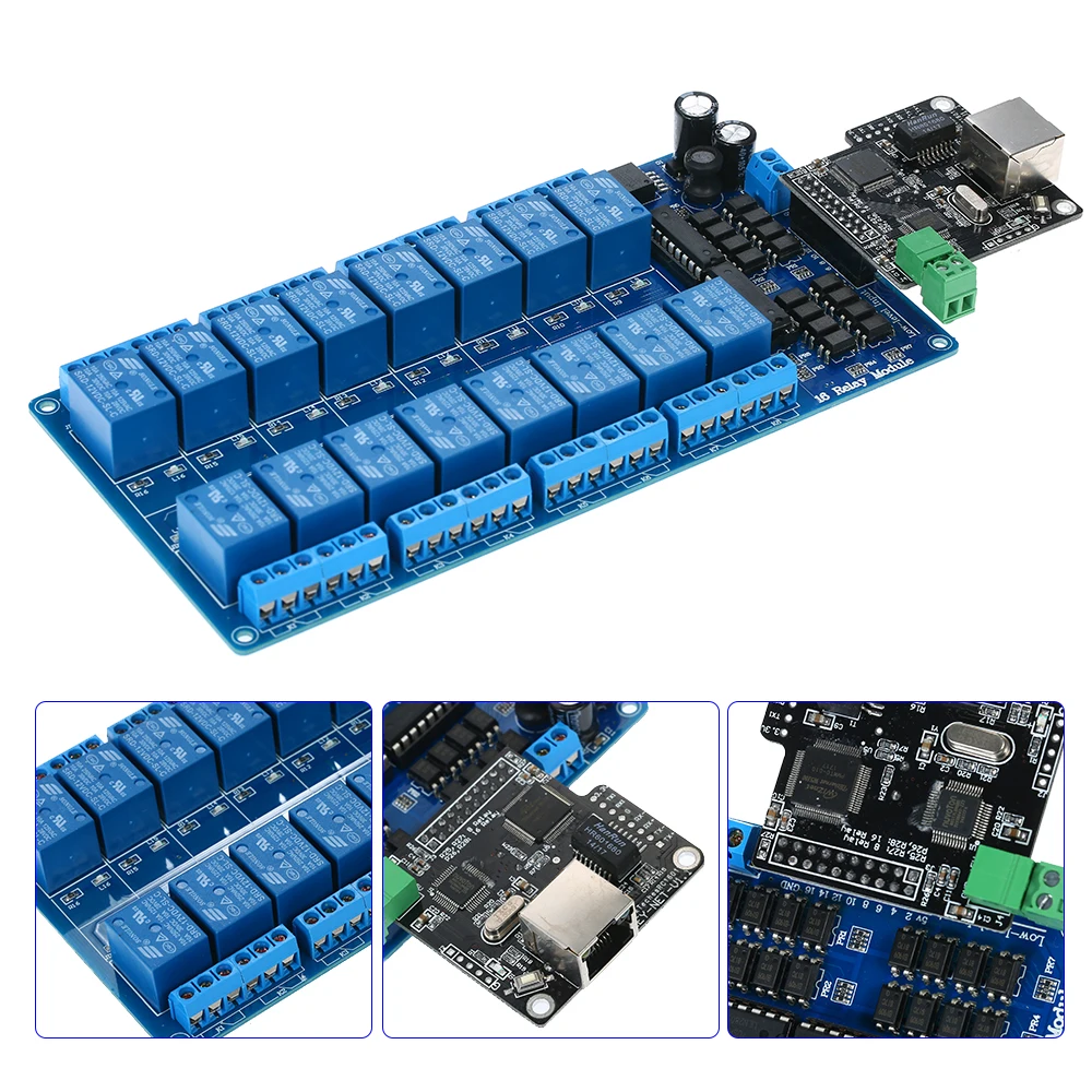 Ethernet Управление модуль с 16-канальный реле WAN LAN сетевая паутина сервера RJ45 Порты и