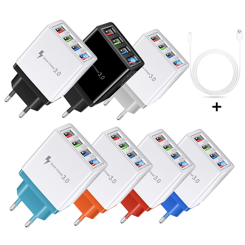 4 порта USB зарядное устройство 5V 3.1A зарядный адаптер питания для Samsung S8 S9 Xiaomi/iPhone 11