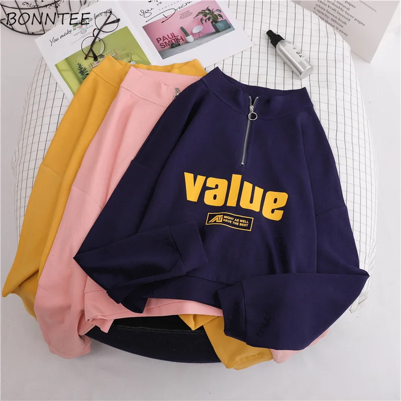 Женские толстовки с воротником-стойкой универсальные теплые пуловеры в