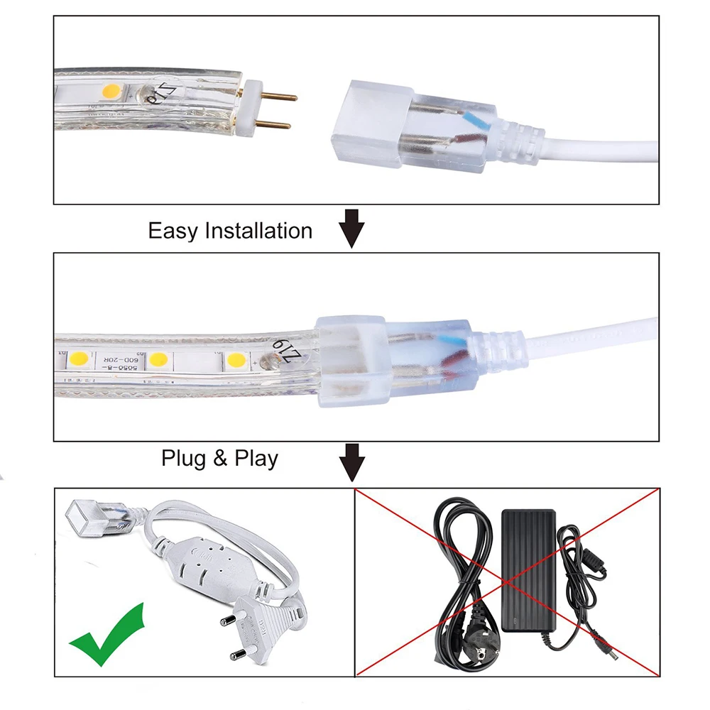 Светодиодные ленты 220 V светильник Водонепроницаемый IP67 SMD 5050 60 светодиодов/m LED