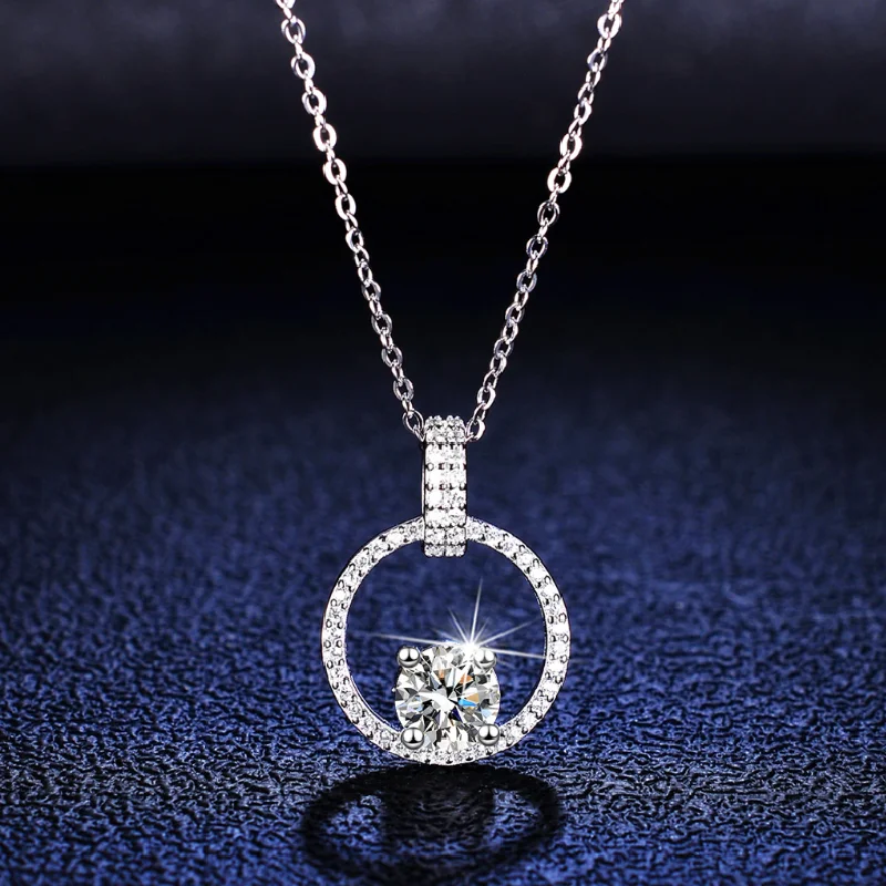

925 Sterling Silver Mossan Diamond Pendant Fashion Women's 1ct Pendant Necklace classic Round Pendant Jewelry Gift