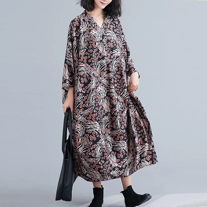 Женское винтажное платье большого размера плюс с этническим принтом свободное