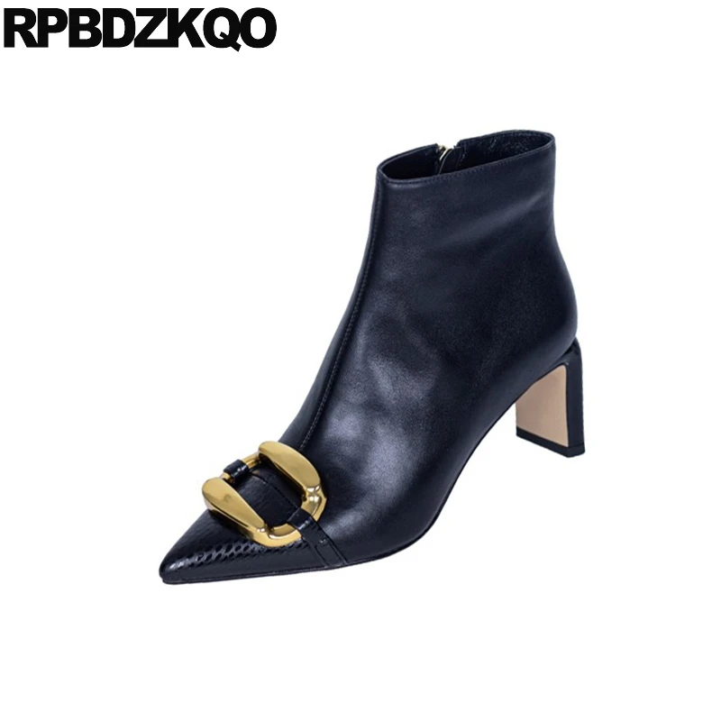 Designer Shoes Women Luxury 2021 Ankle Zip Up Brand Booties Snake High Heel Snakeskin Chunky New Green Pointed Toe Boots Metal | Обувь