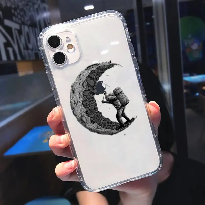 

Moon Stars Space Astronaut Phone Case Transparent soft For iphone 5 5s 5c se 6 6s 7 8 11 12 plus mini x xs xr pro max