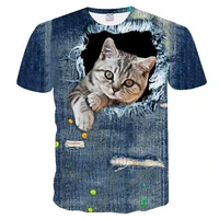 2021 womens t shirts denim cat t shirt female 3d print tops animal tshirt summer casual short sleeve t shirts oversized t shirt