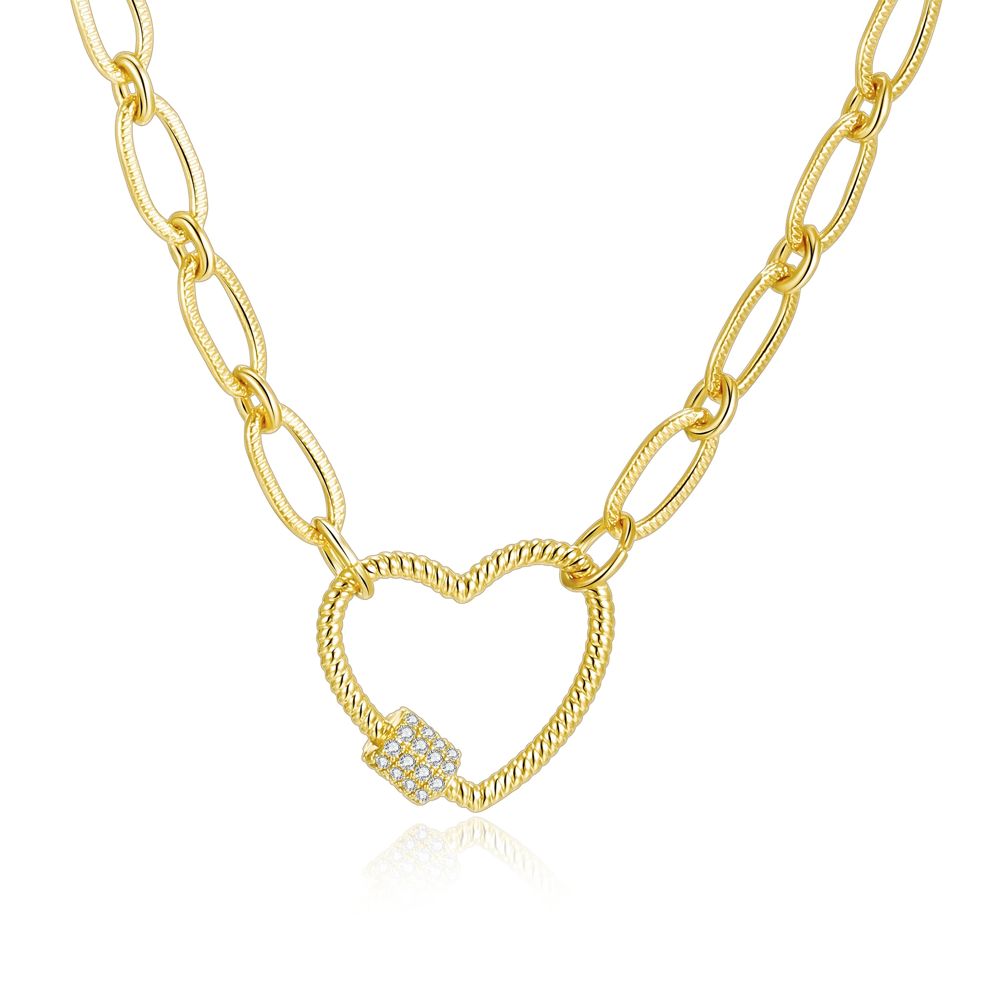 

Hollow Heart Carabiner Cz Chains Necklace For Women Gold Plated Cubic Zircon Adjust Choker Wedding Party Fashion Female Jewelry