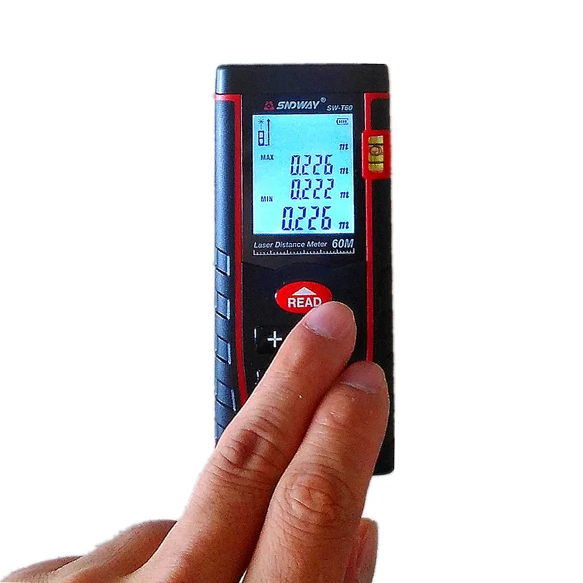 Цифровой лазерный дальномер 60 м SW T60 с большим ЖК дисплеем и пузырьковым