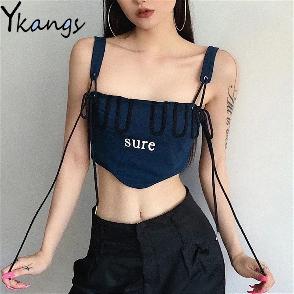 Y2k Punk Lace Up Sexy Women'S Camisole Gothic Dark Academia Aesthetic Cropped Tank Tops Korean Fashion Streetwear Harajuku Vest