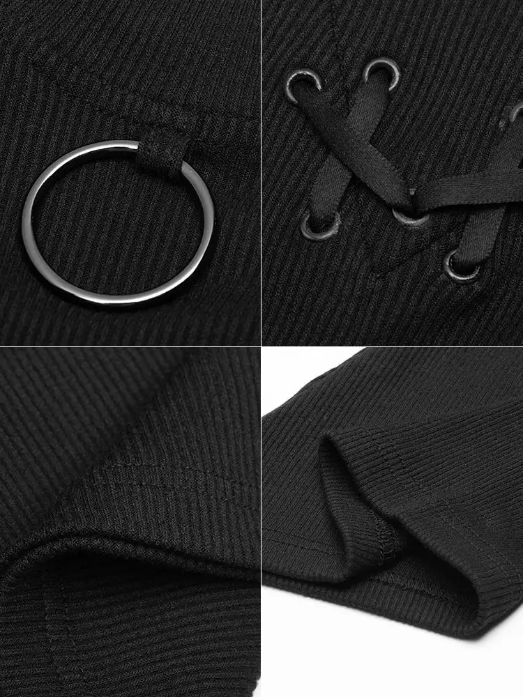 Панк Rave женская готическая шнуровка с расклешенными рукавами футболка PT-405 |