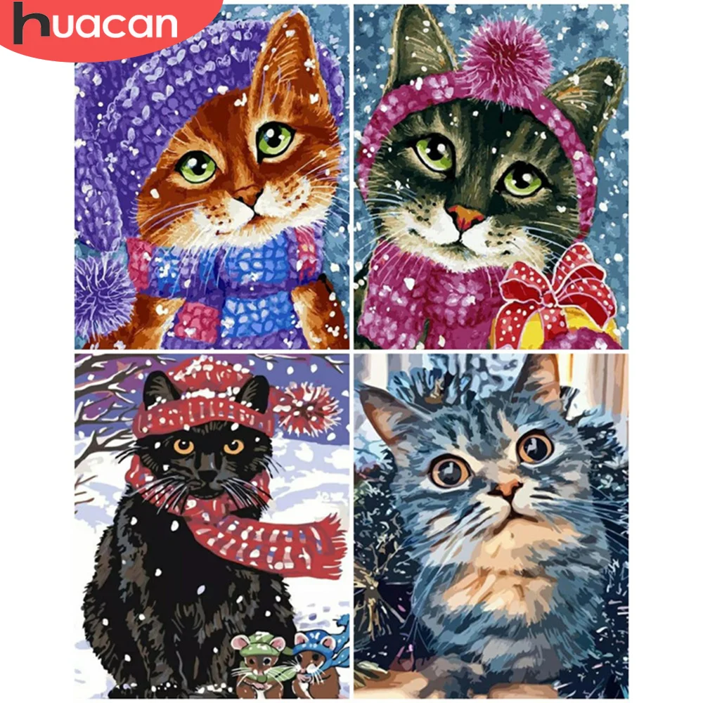 

HUACAN картинки по номерам Ручной росписью кошка картины-по-номерам Рождественский подарок домашний декор