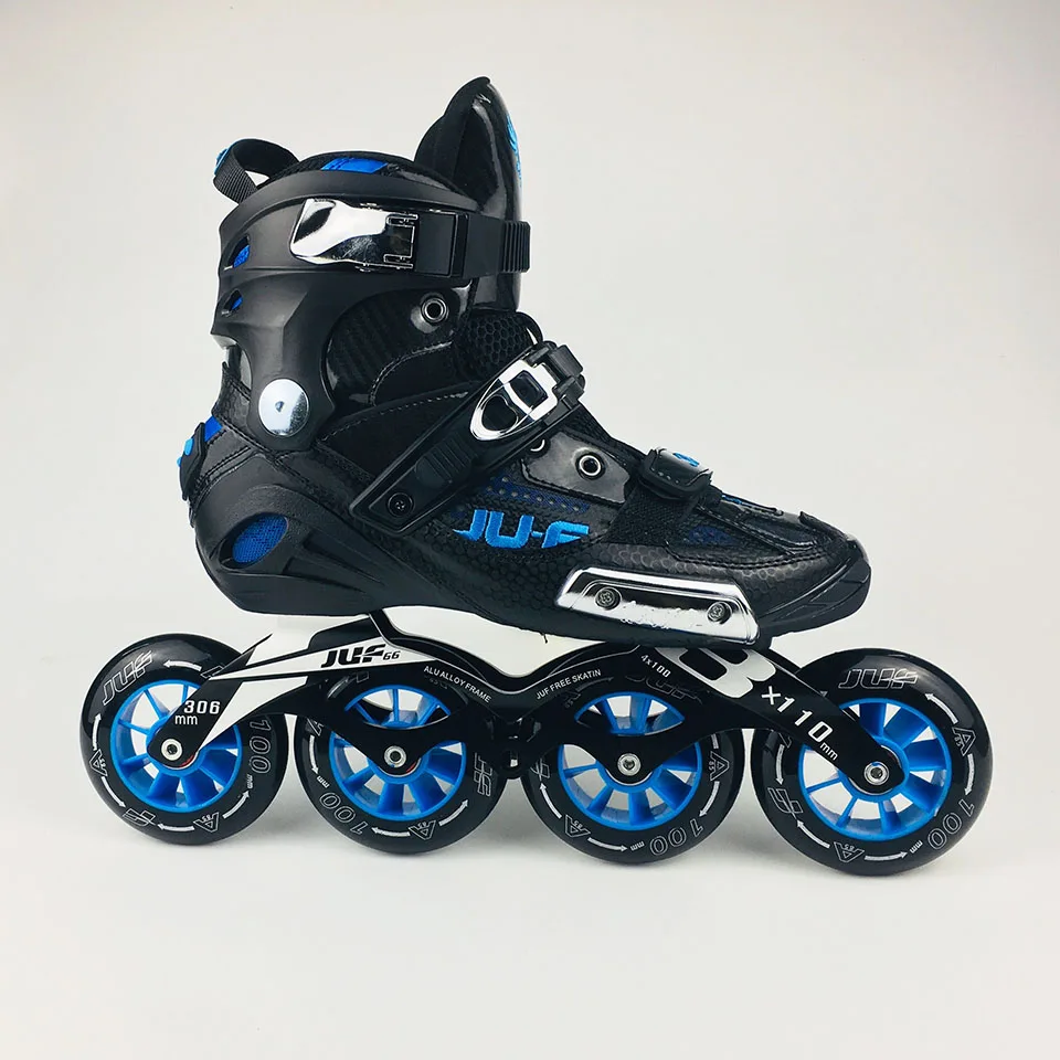 4x100 Blue War Wolf скоростные коньки полу-solft Высокая Лодыжка роликовая обувь Inline Patines 3*110/4x100 мм шасси для уличных гонок катание F072 - Цвет: 4x100 Blue