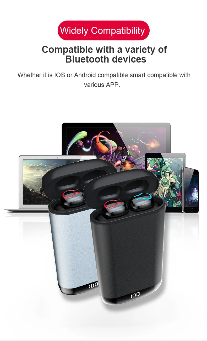 

New 2-in-1 Bluetooth Headset Super Energy Bin 6000 mAh Wireless Headset LED Display Music HIFI Headset Sports Waterproof Headset