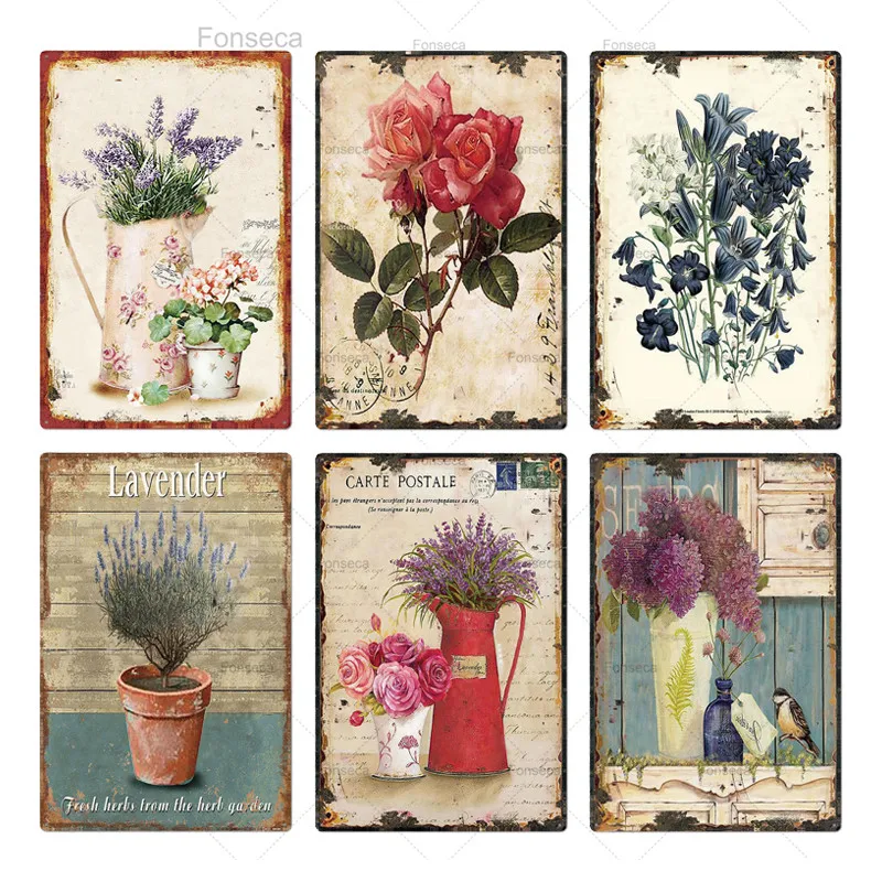 

Винтажная жестяная вывеска с цветами, домашний декор, ретро металлический знак, потертый шик, Настенный декор для кухни, гостиной, столовой, ...